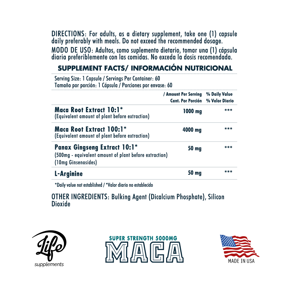 MACA + L-Arginina + Ginseng por 60 Cápsulas