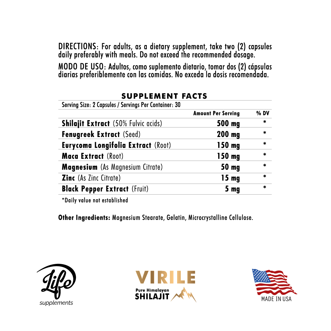 VIRILE (Pure Himalayan Shilajit) por 60 Cápsulas