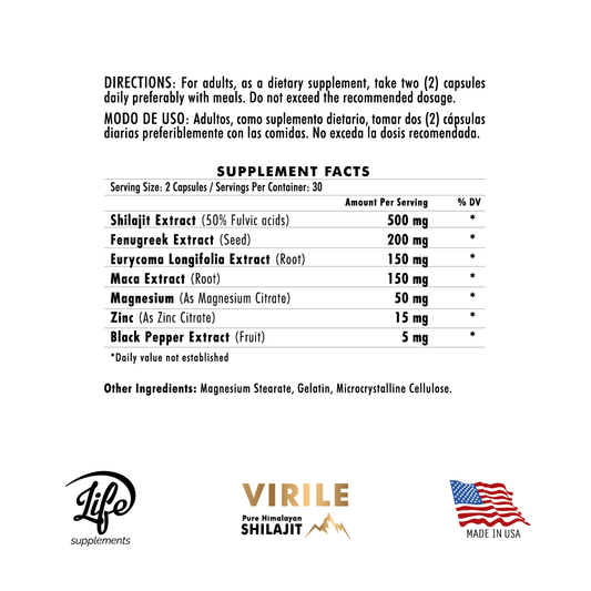 VIRILE (Pure Himalayan Shilajit) por 60 Cápsulas
