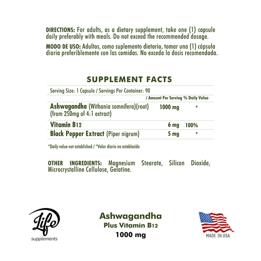 Ashwagandha Plus Vitamin B12 por 90 Cápsulas